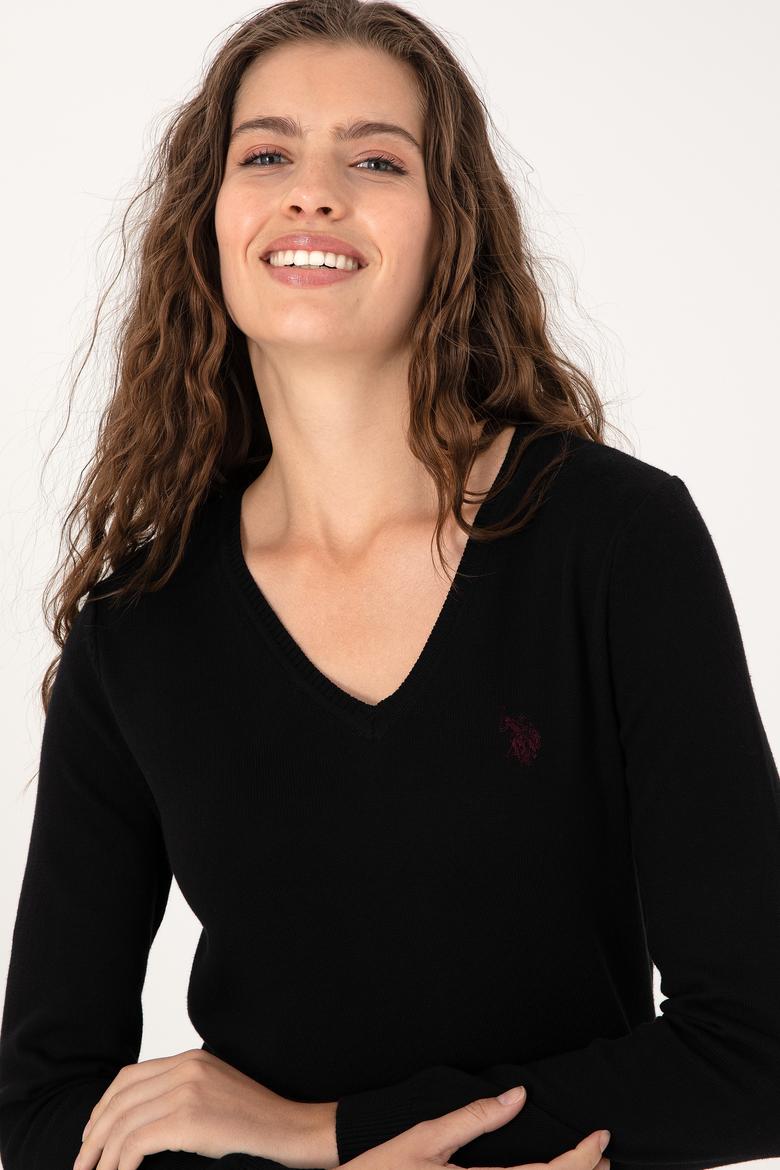 Kadın Siyah V Yaka Basic Kazak - 50313590004