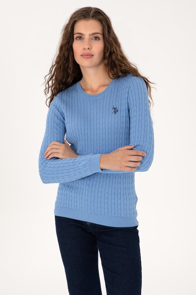 Kadın Açık Mavi Bisiklet Yaka Basic Kazak