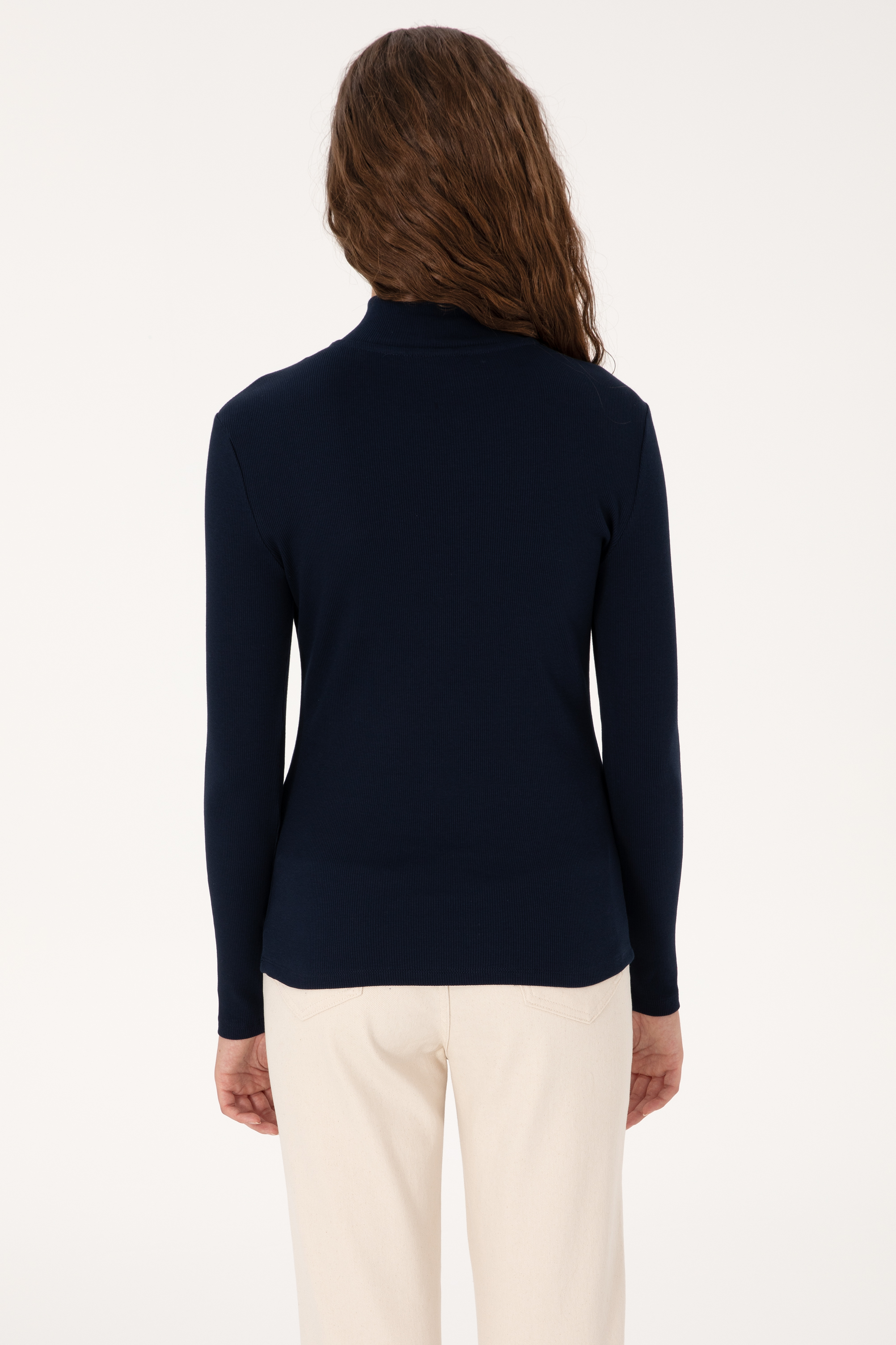 Kadın Lacivert Fermuarlı Dik Yaka Sweatshirt - Image 5