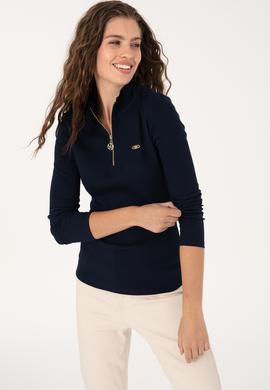 Kadın Lacivert Fermuarlı Dik Yaka Sweatshirt - 50313564021