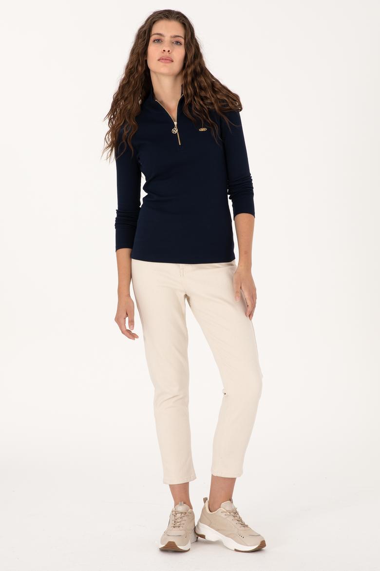 Kadın Lacivert Fermuarlı Dik Yaka Sweatshirt - 50313564021