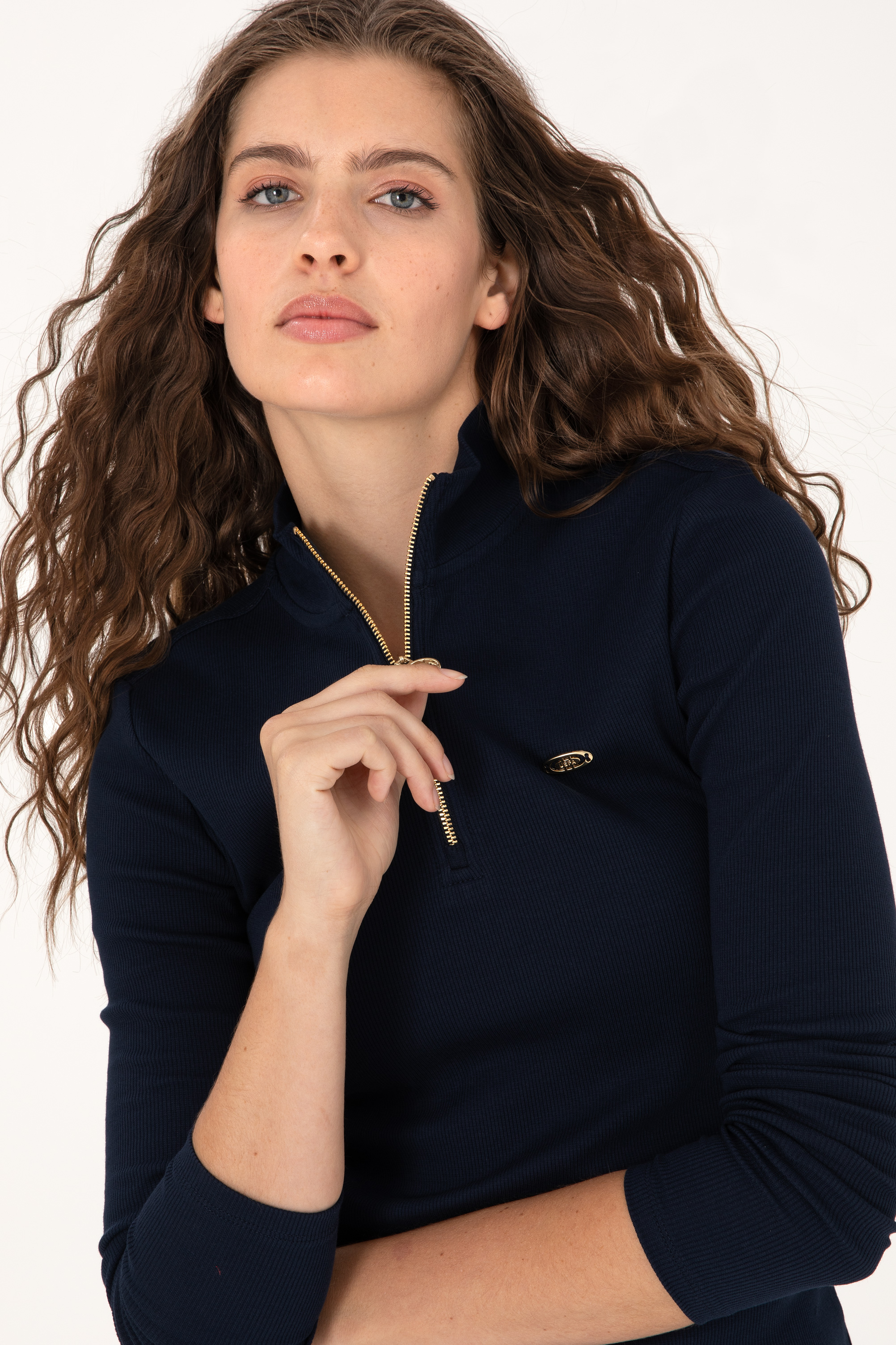 Kadın Lacivert Fermuarlı Dik Yaka Sweatshirt - Image 2