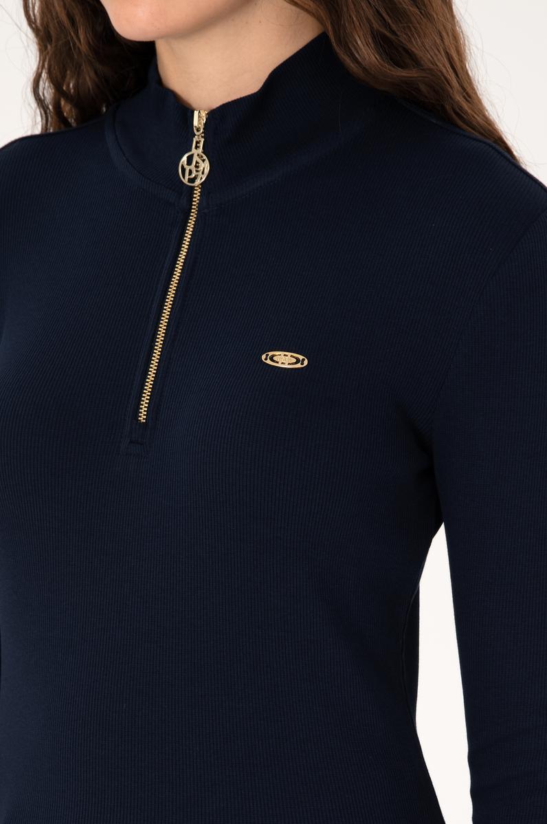 Kadın Lacivert Fermuarlı Dik Yaka Sweatshirt