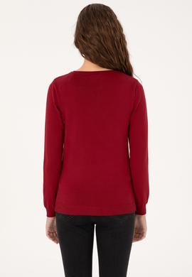 Kadın Kırmızı V Yaka Basic Kazak - 50313590074