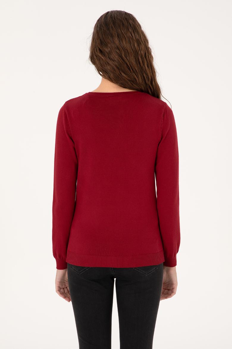 Kadın Kırmızı V Yaka Basic Kazak - 50313590074