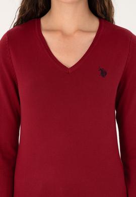 Kadın Kırmızı V Yaka Basic Kazak - 50313590074