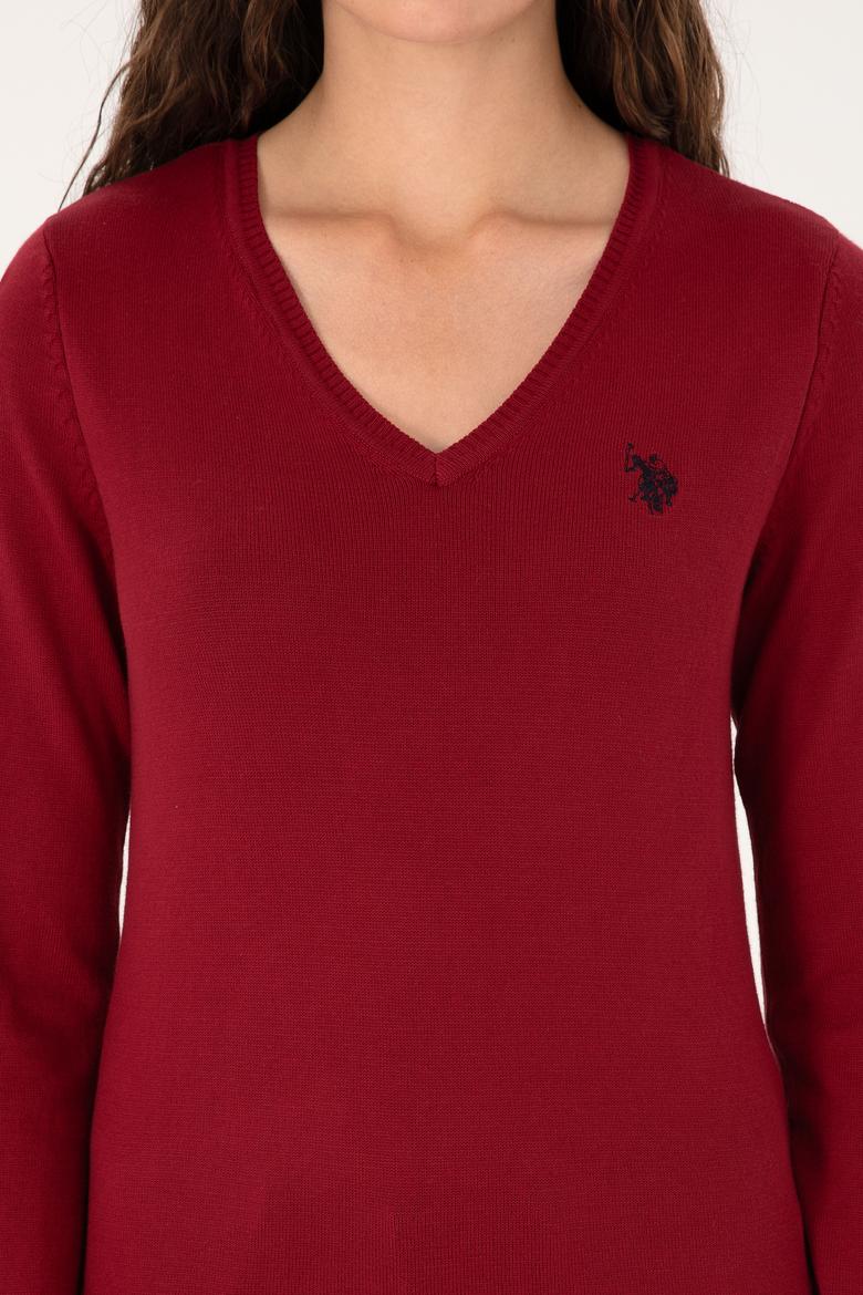 Kadın Kırmızı V Yaka Basic Kazak - 50313590074