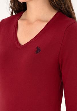 Kadın Kırmızı V Yaka Basic Kazak - 50313590074