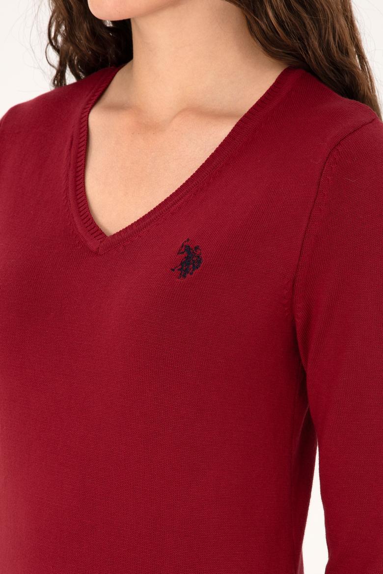 Kadın Kırmızı V Yaka Basic Kazak - 50313590074