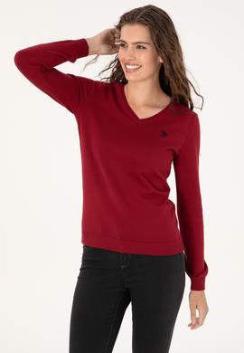 Kadın Kırmızı V Yaka Basic Kazak - 50313590074
