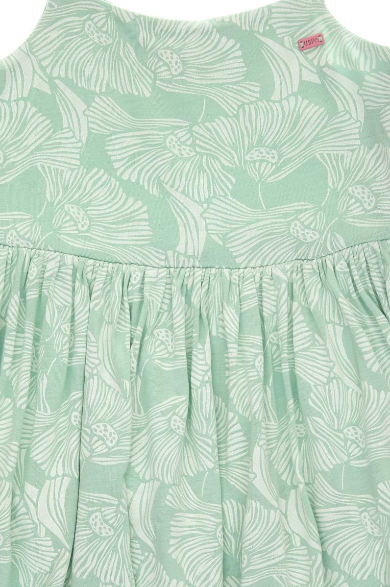 Kız Çocuk Su Yeşili Fırfırlı Askılı Örme Elbise