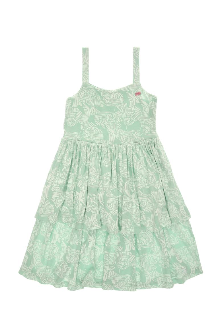 Kız Çocuk Su Yeşili Fırfırlı Askılı Örme Elbise