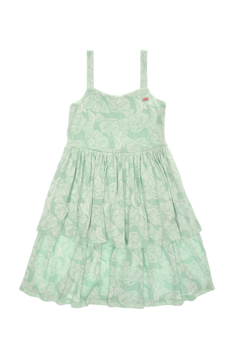Kız Çocuk Su Yeşili Fırfırlı Askılı Örme Elbise