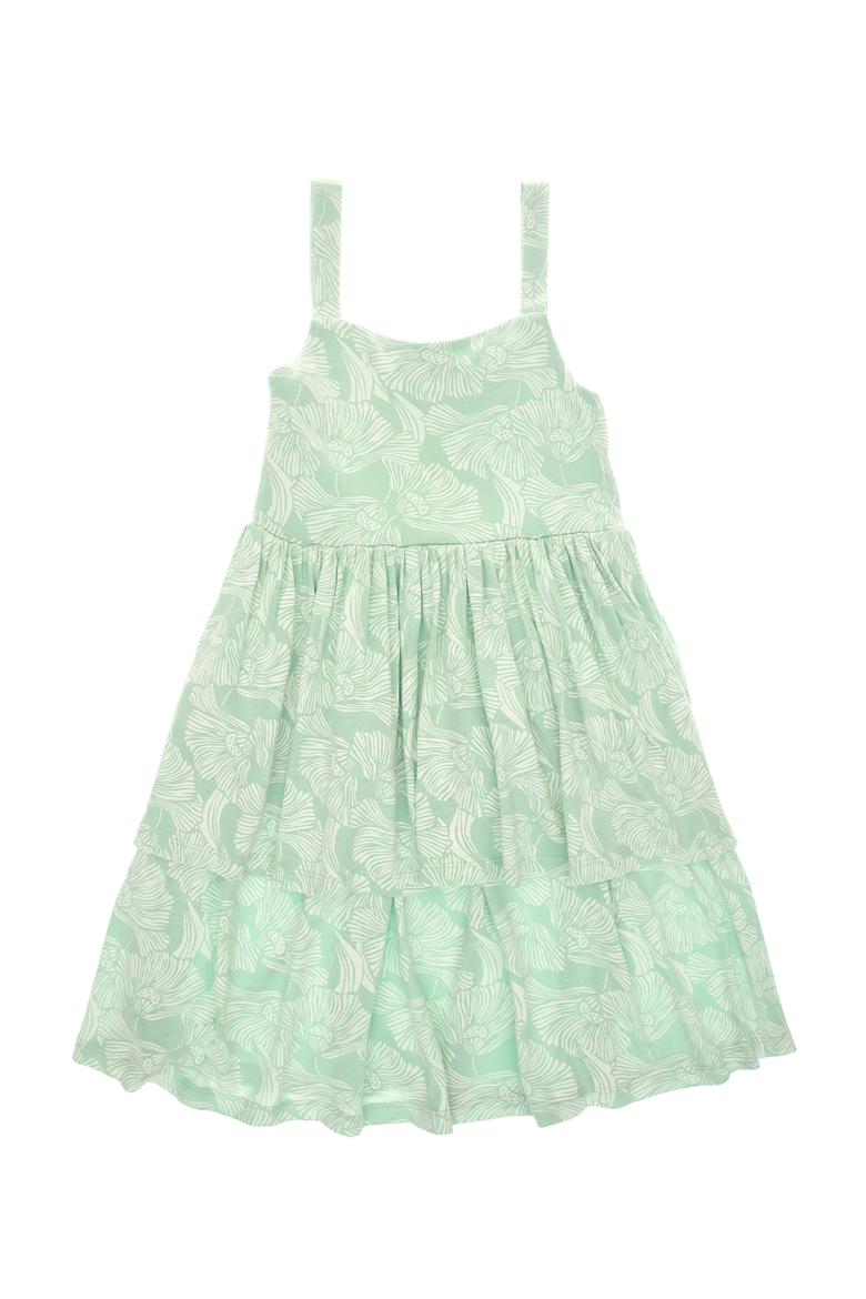 Kız Çocuk Su Yeşili Fırfırlı Askılı Örme Elbise - 50306276016