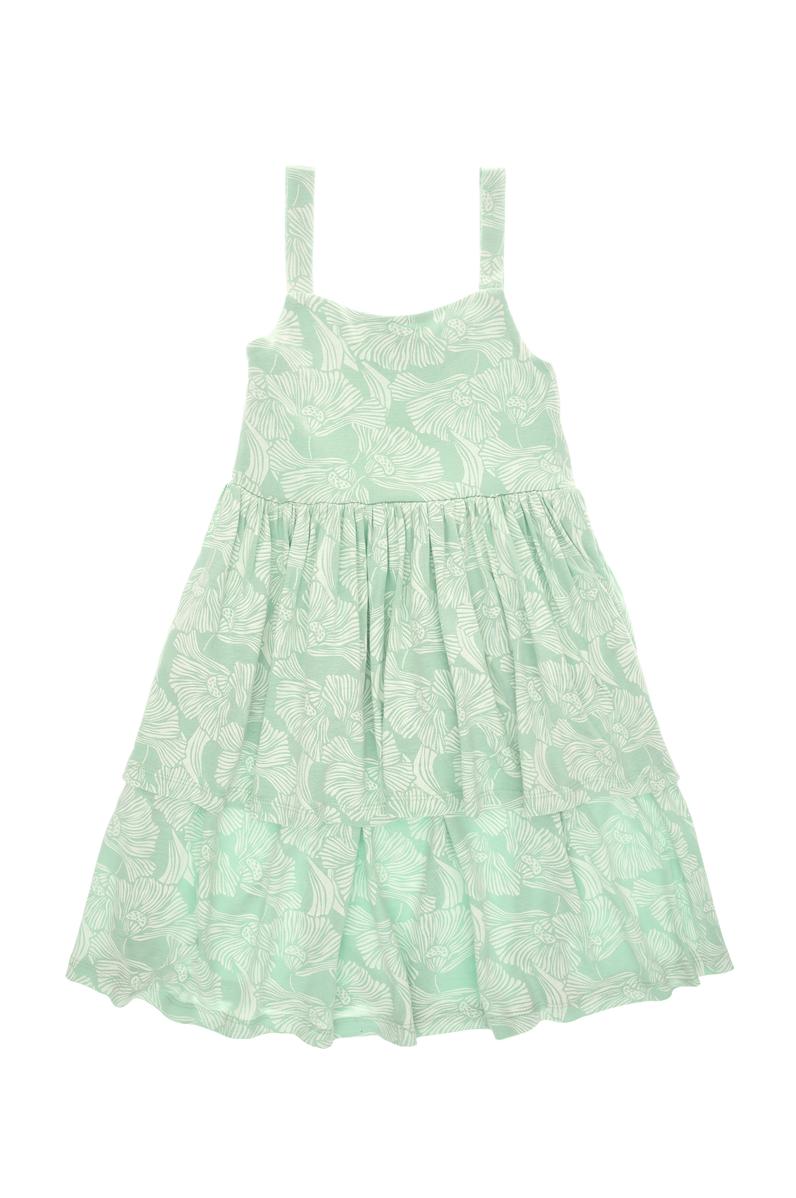 Kız Çocuk Su Yeşili Fırfırlı Askılı Örme Elbise