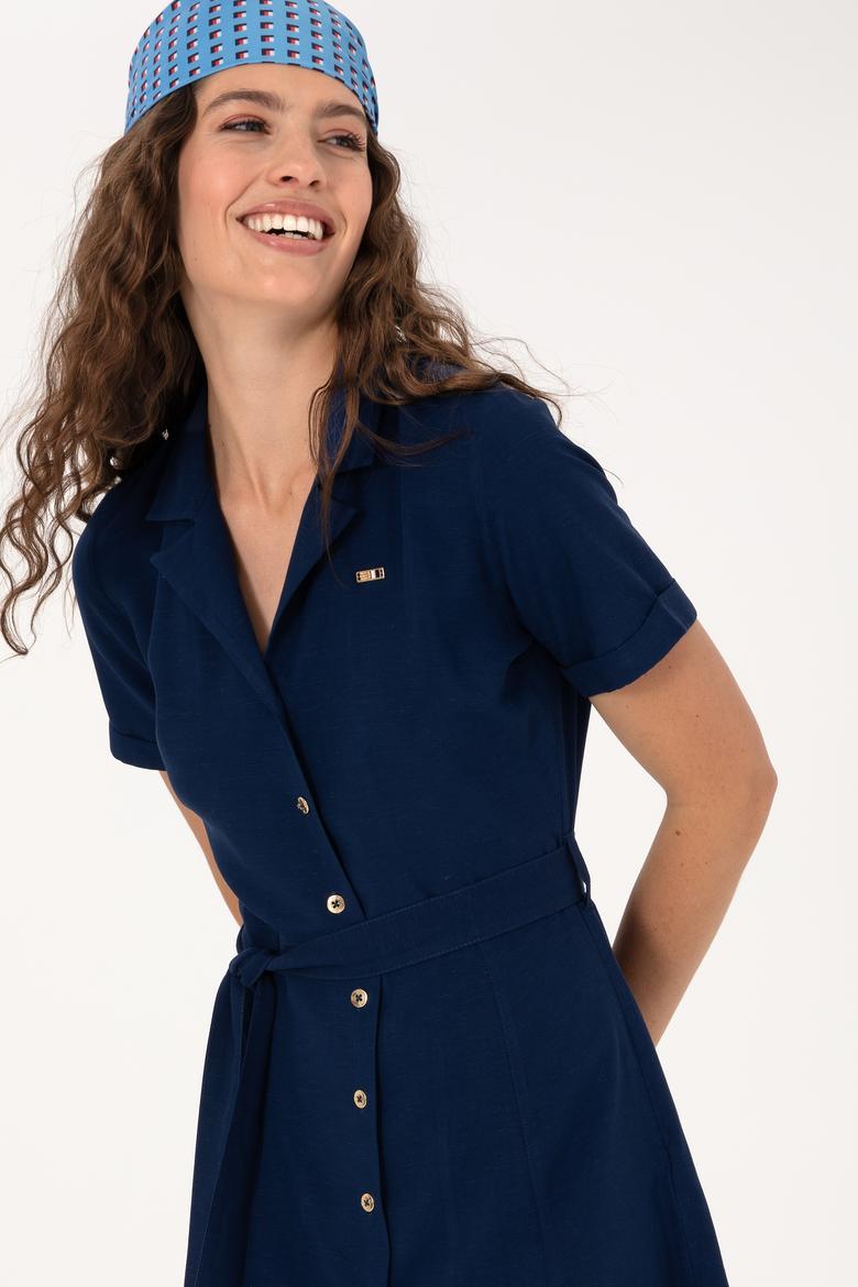 Kadın Lacivert Mini Boy Dokuma Elbise - 50306604013