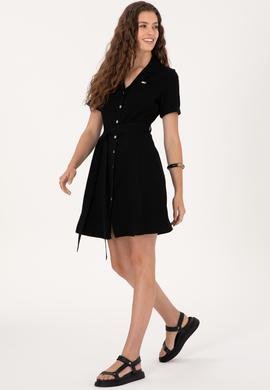 Kadın Siyah Mini Boy Dokuma Elbise - 50306604019