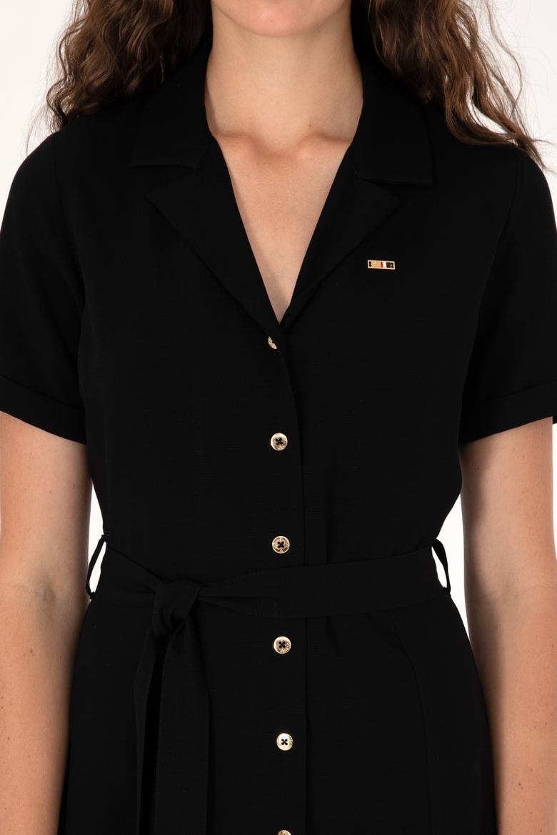 Kadın Siyah Mini Boy Dokuma Elbise - 50306604019