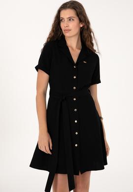 Kadın Siyah Mini Boy Dokuma Elbise - 50306604019