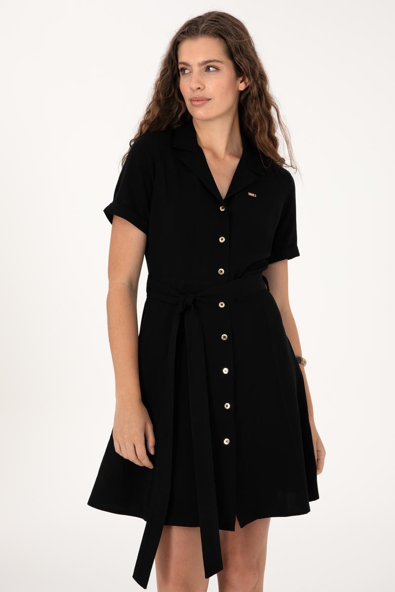 Kadın Siyah Mini Boy Dokuma Elbise - 50306604019