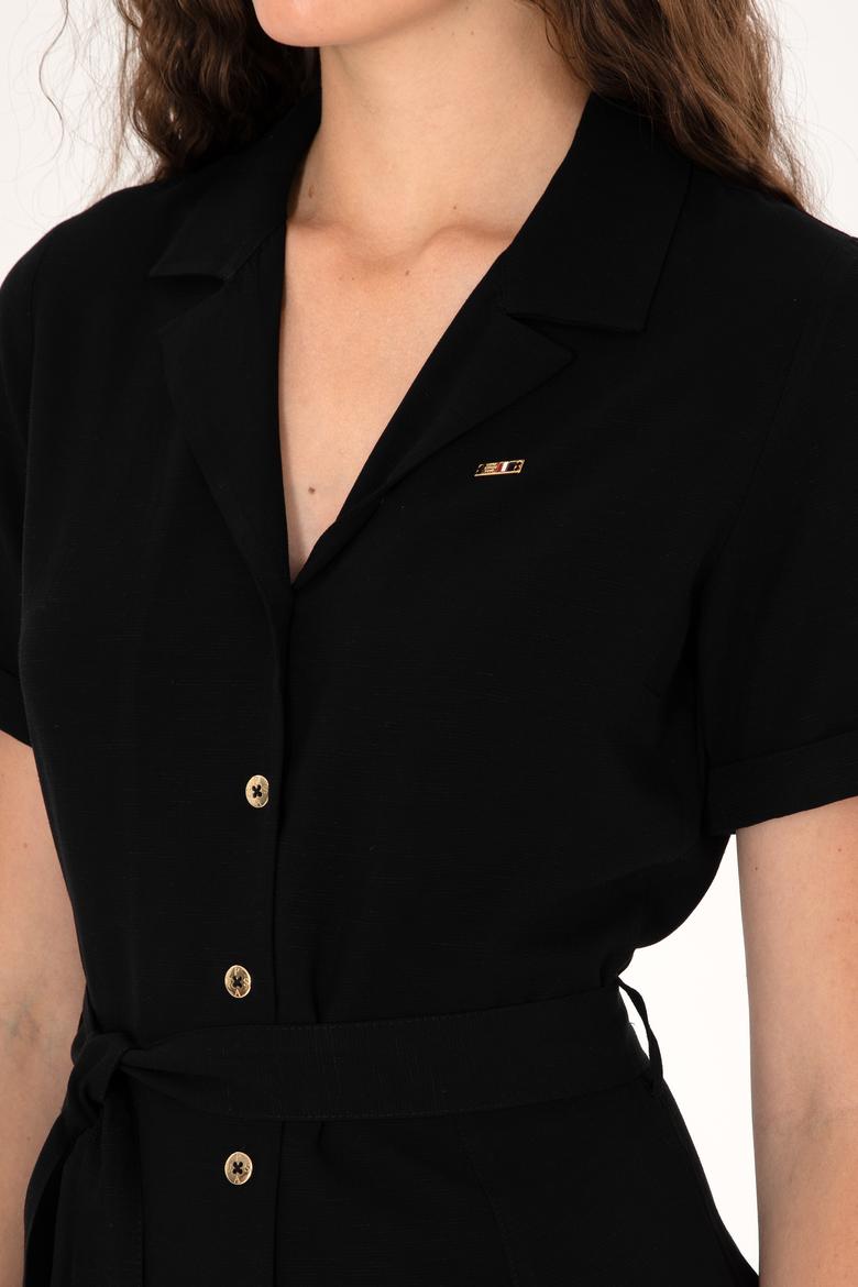 Kadın Siyah Mini Boy Dokuma Elbise - 50306604019