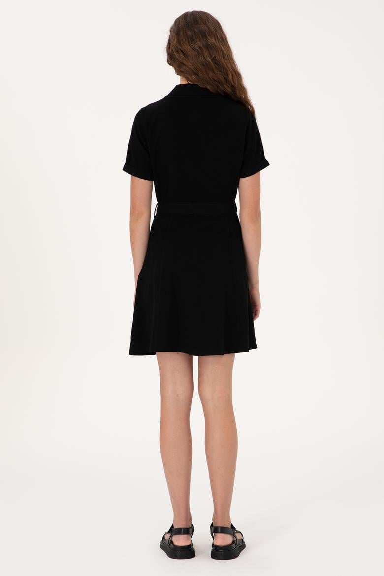 Kadın Siyah Mini Boy Dokuma Elbise - 50306604019