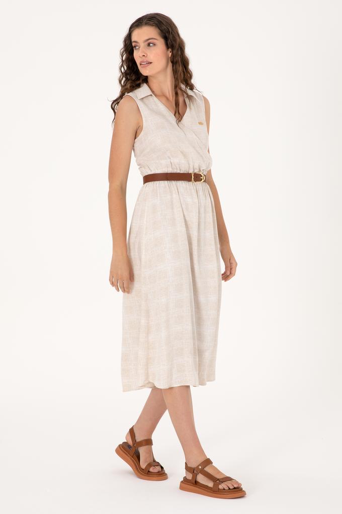 Kadın Kum Polo Yaka Midi Boy Dokuma Elbise