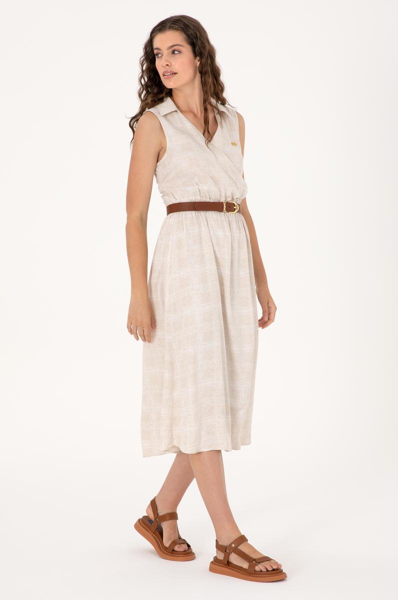 Kadın Kum Polo Yaka Midi Boy Dokuma Elbise