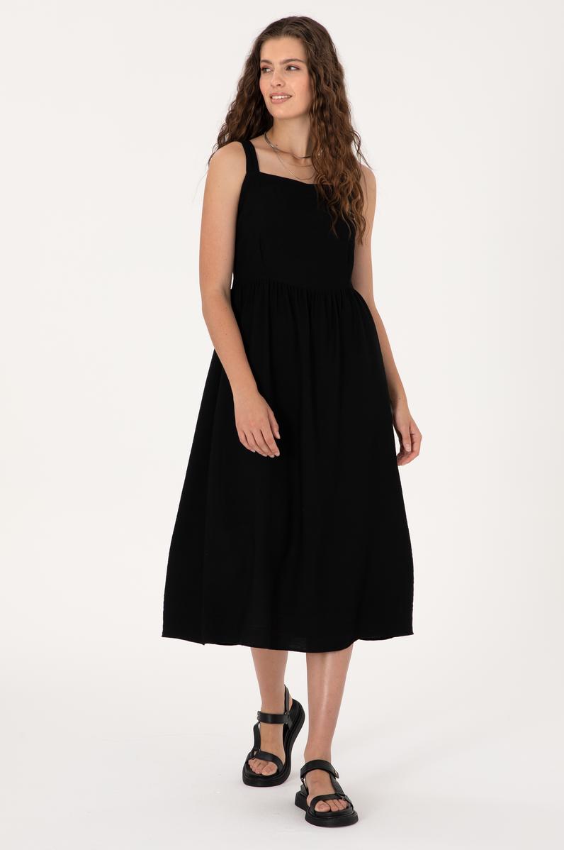 Kadın Siyah Mini Boy Dokuma Elbise