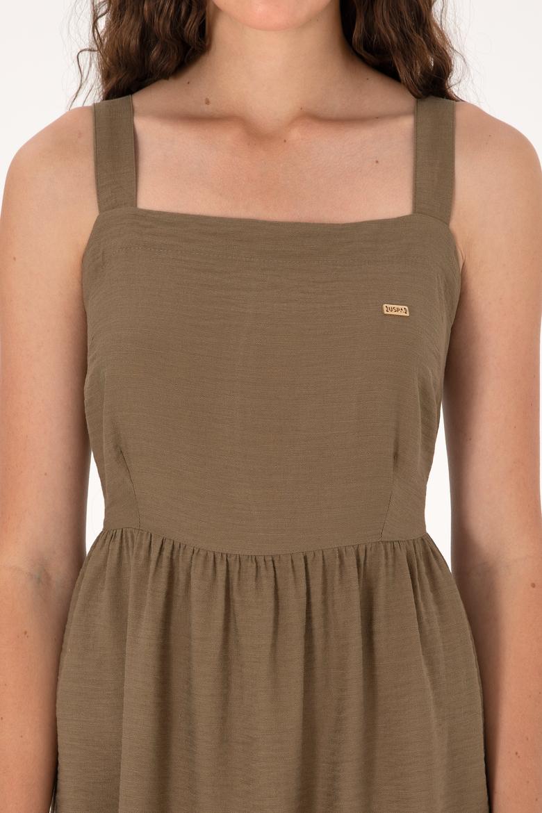 Kadın Haki Midi Boy Dokuma Elbise - 50306637005