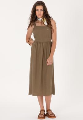 Kadın Haki Midi Boy Dokuma Elbise - 50306637005