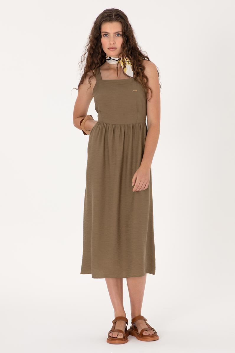 Kadın Haki Midi Boy Dokuma Elbise