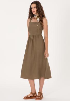 Kadın Haki Midi Boy Dokuma Elbise - 50306637005