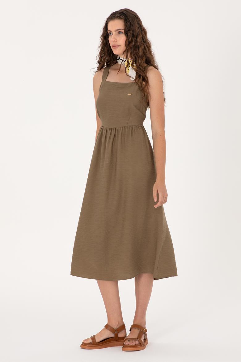 Kadın Haki Midi Boy Dokuma Elbise - 50306637005