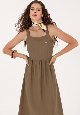 Kadın Haki Midi Boy Dokuma Elbise - 50306637005