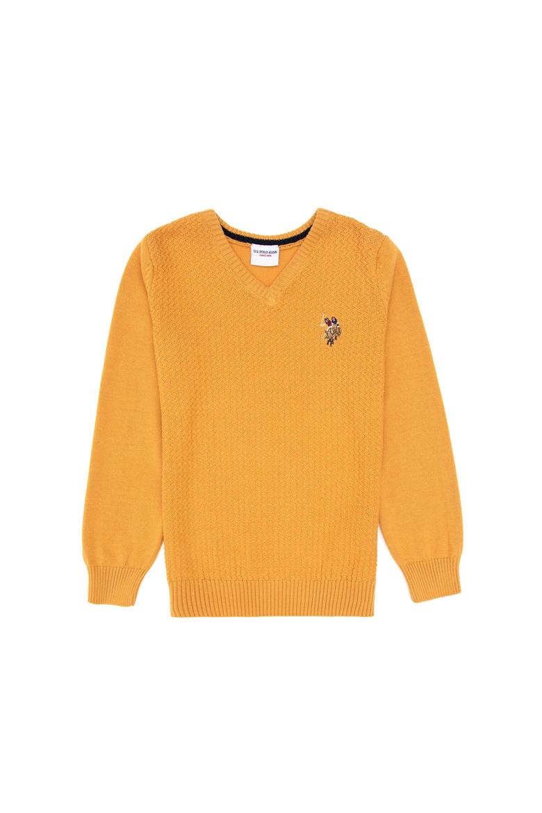 Erkek Çocuk Hardal Basic V Yaka Kazak