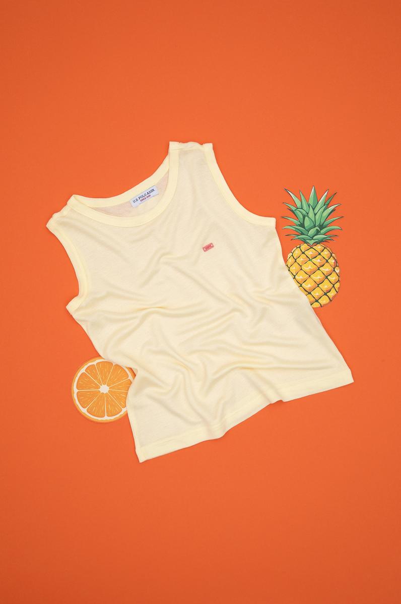 Kız Çocuk Limon Kolsuz Basic Tişört