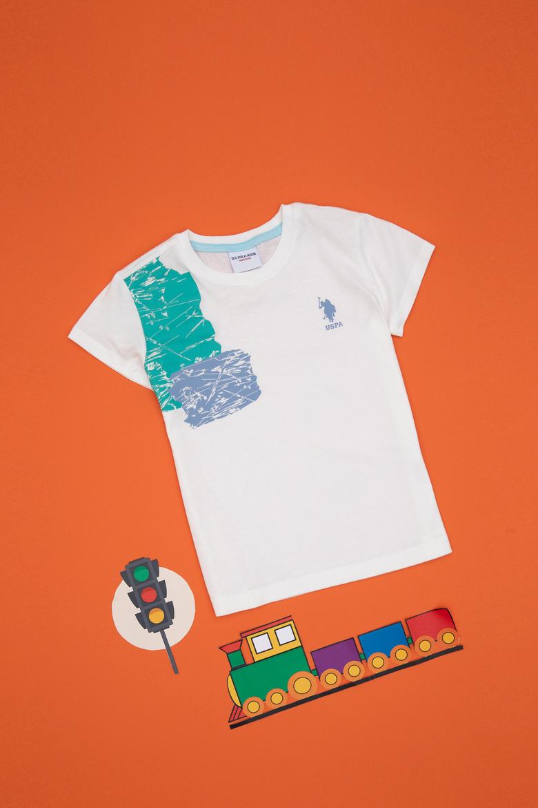 Erkek Çocuk Ekru Bisiklet Yaka Tişört