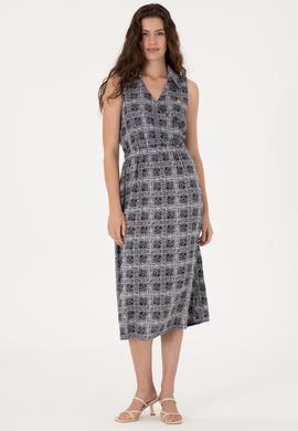 Kadın Lacivert Polo Yaka Midi Boy Dokuma Elbise - 50306638002