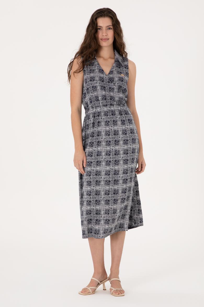 Kadın Lacivert Polo Yaka Midi Boy Dokuma Elbise - 50306638002