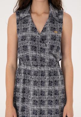 Kadın Lacivert Polo Yaka Midi Boy Dokuma Elbise - 50306638002