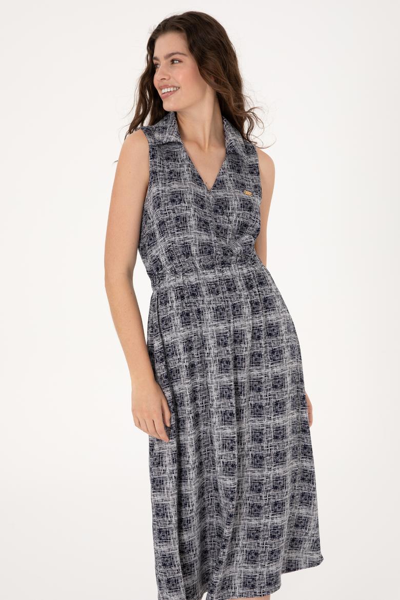 Kadın Lacivert Polo Yaka Midi Boy Dokuma Elbise - 50306638002