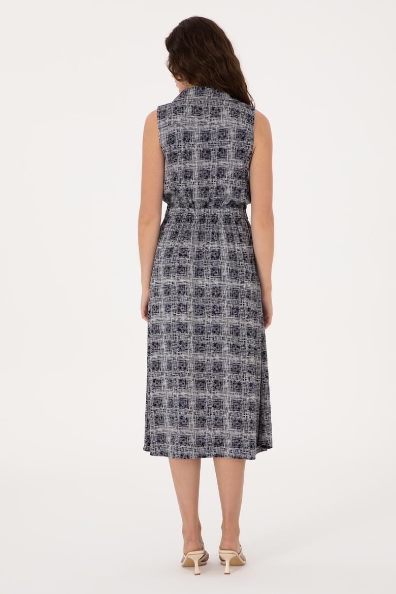 Kadın Lacivert Polo Yaka Midi Boy Dokuma Elbise - 50306638002