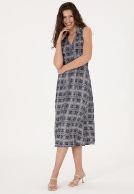 Kadın Lacivert Polo Yaka Midi Boy Dokuma Elbise - 50306638002