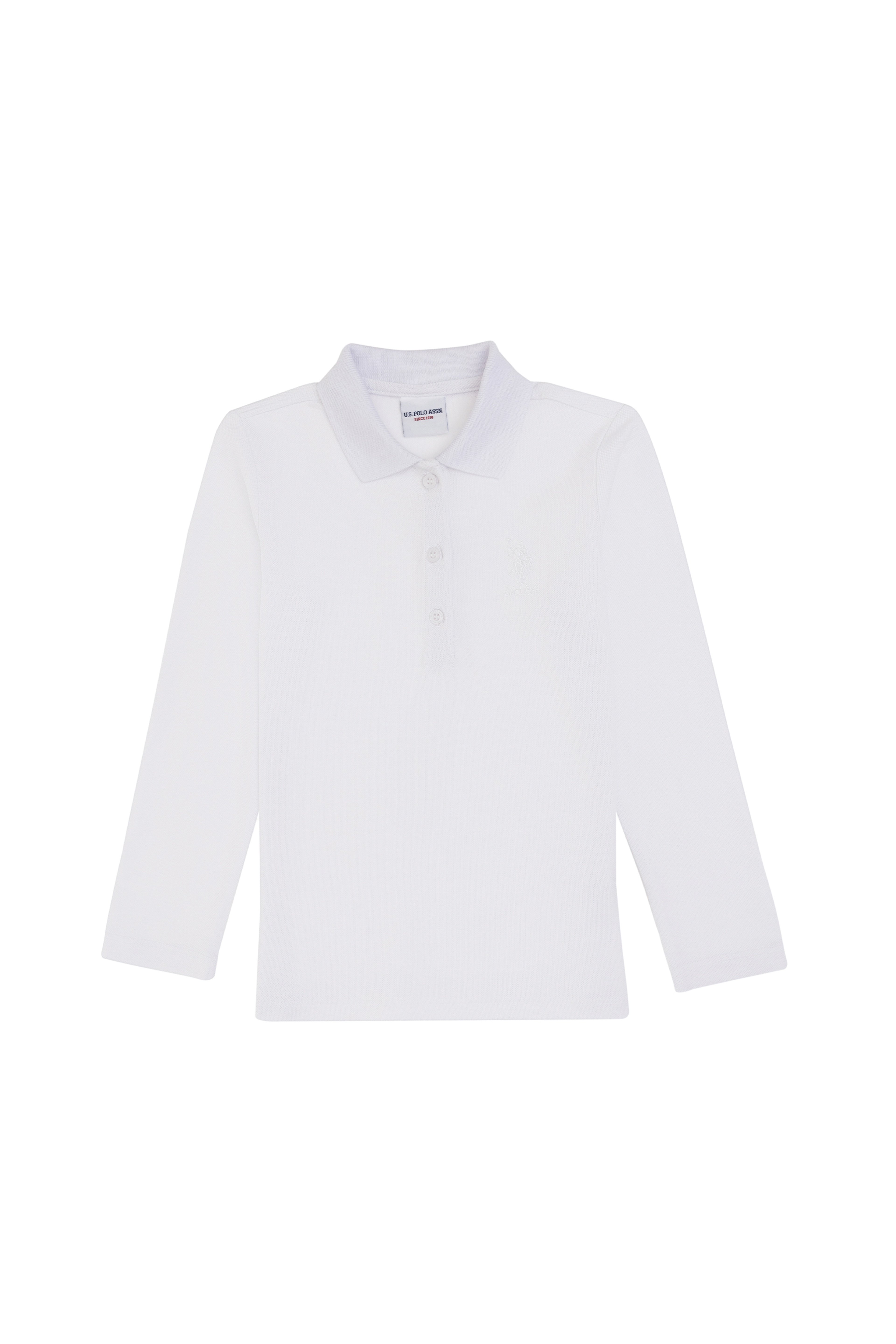 Kız Çocuk Beyaz Polo Yaka Basic Sweatshirt