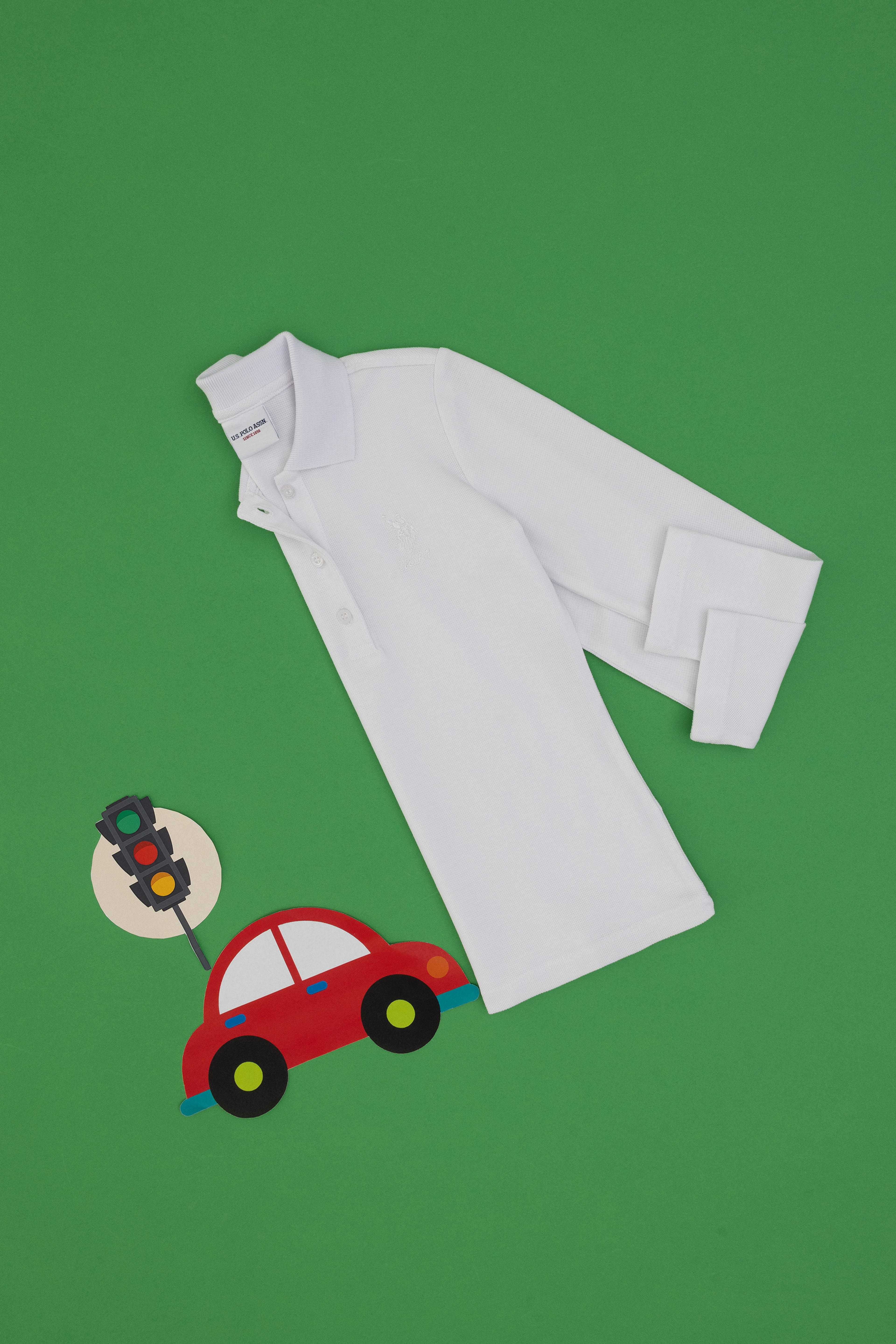 Kız Çocuk Beyaz Polo Yaka Basic Sweatshirt - Image 3