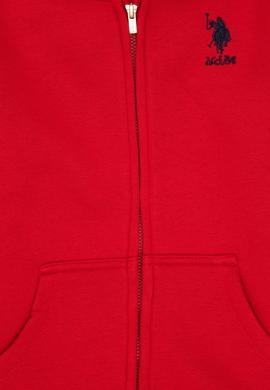 Kız Çocuk Kırmızı Kapüşonlu Fermuarlı Şardonlu Basic Sweatshirt - 50316809036