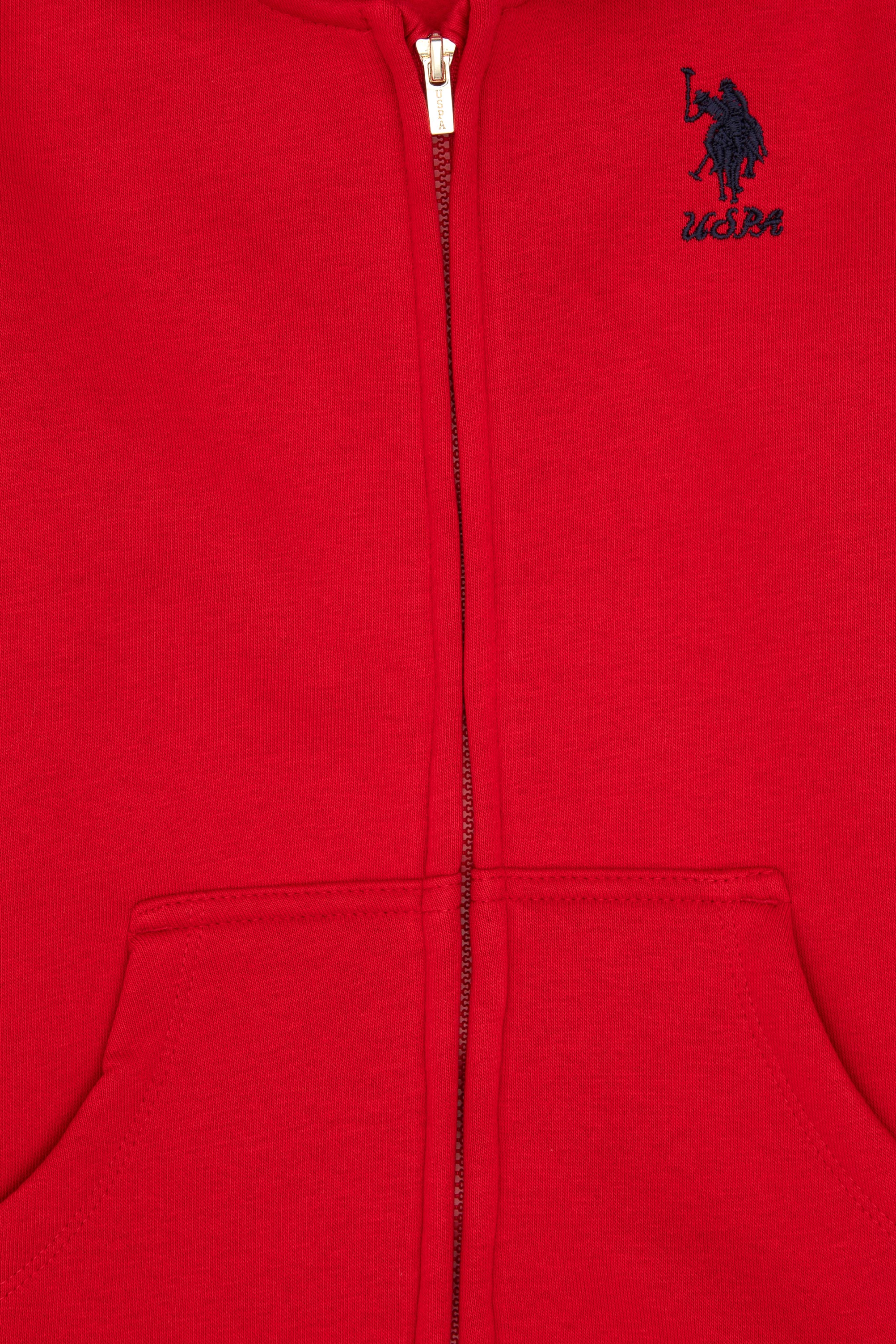 Kız Çocuk Kırmızı Kapüşonlu Fermuarlı Şardonlu Basic Sweatshirt - Image 5