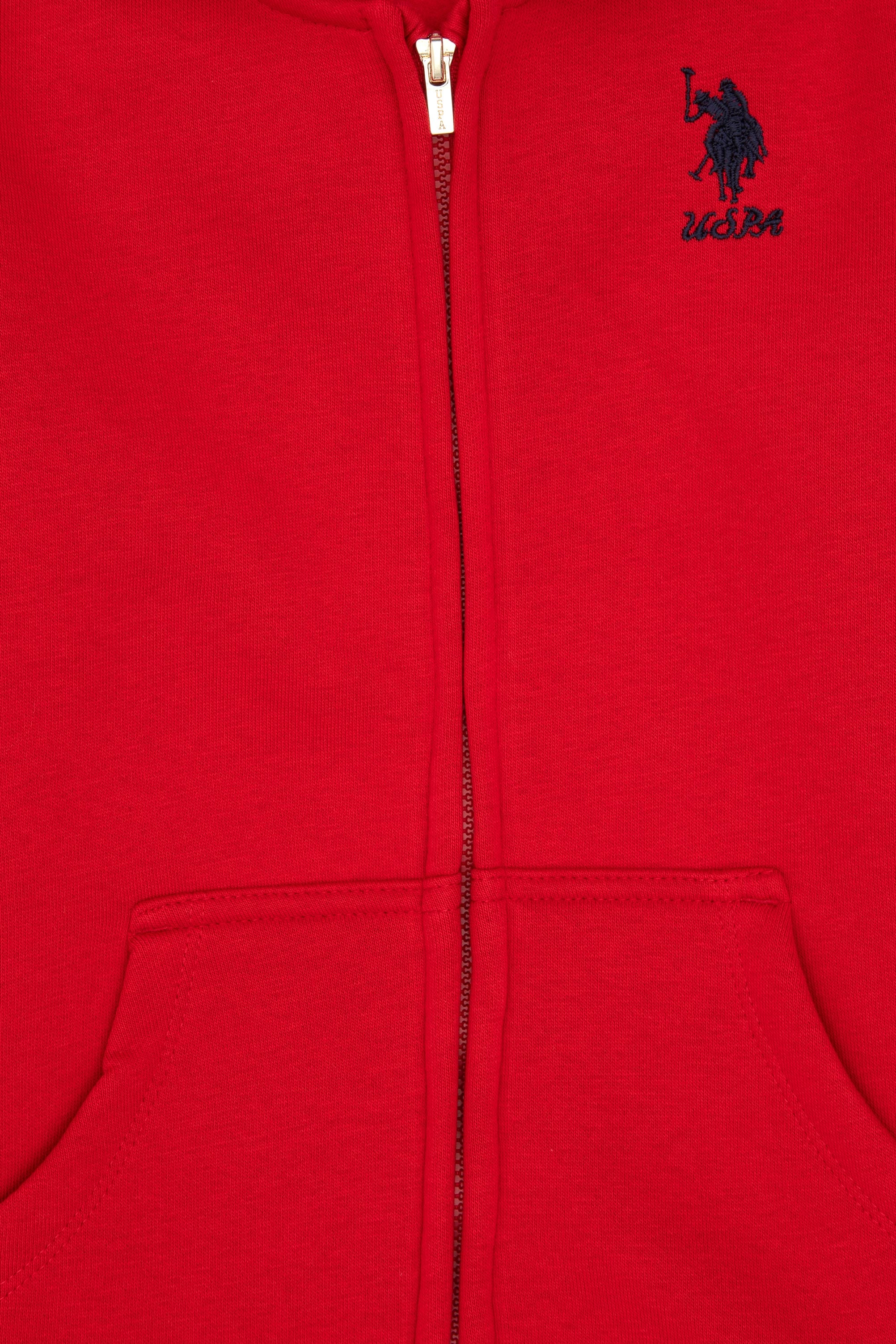 Kız Çocuk Kırmızı Kapüşonlu Fermuarlı Şardonlu Basic Sweatshirt