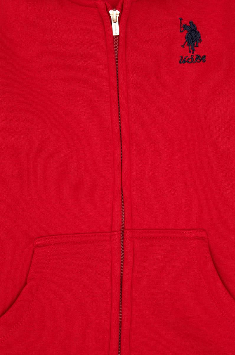 Kız Çocuk Kırmızı Kapüşonlu Fermuarlı Şardonlu Basic Sweatshirt